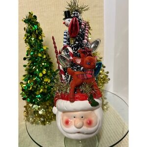 Vintage‎ Christmas Decoration, Flocked Reindeer, Vintage Santa Claus Mug